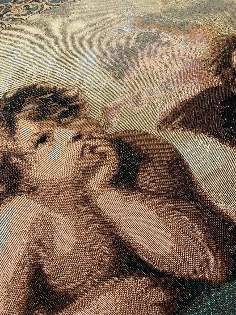 Vintage Renaissance Cherubs Woven Tapestry Throw Blanket Fringe Raphael Angels